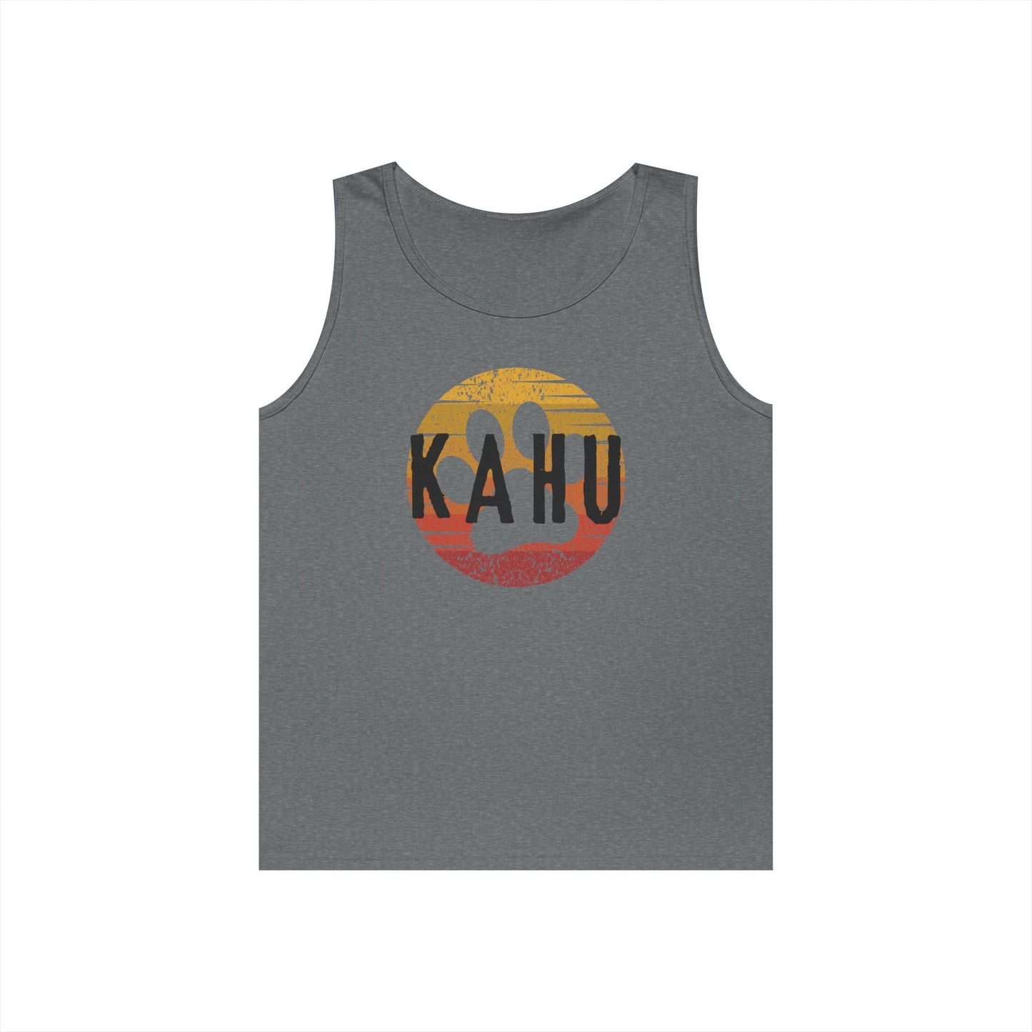 Gray tank top with 'KAHU' logo - Island Drops tank tops collection | Unisex tank tops