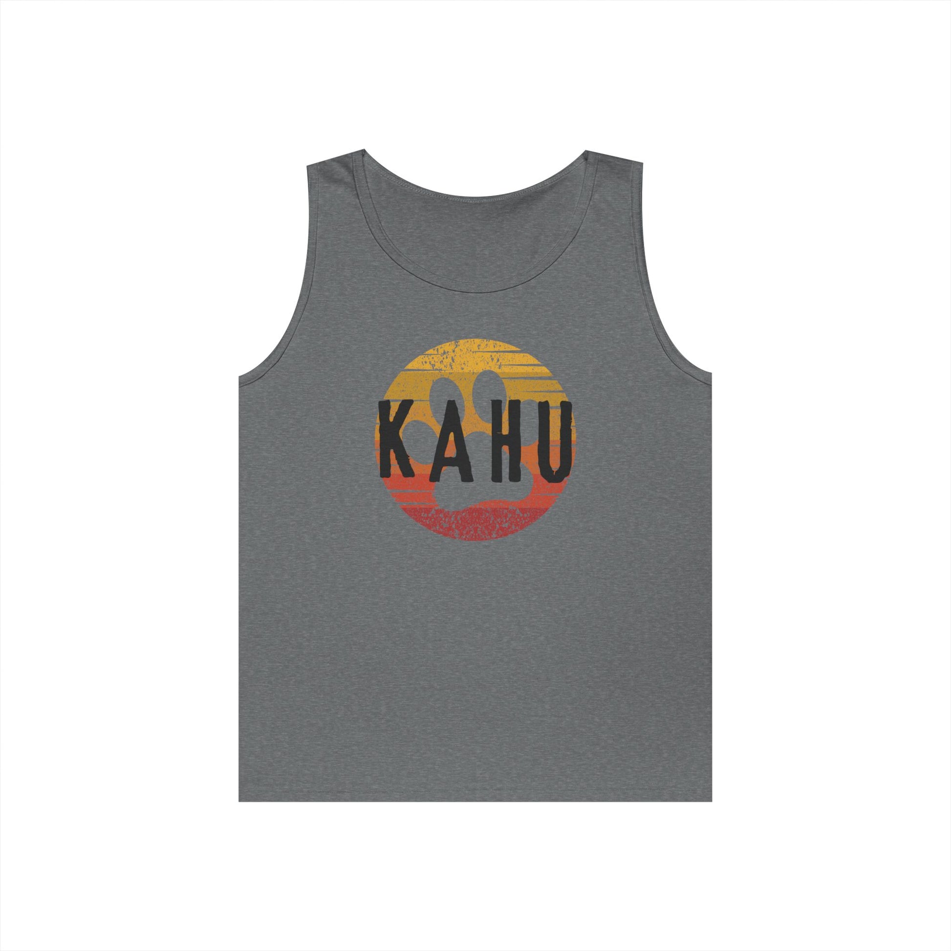 Gray tank top with 'KAHU' logo - Island Drops tank tops collection | Unisex tank tops