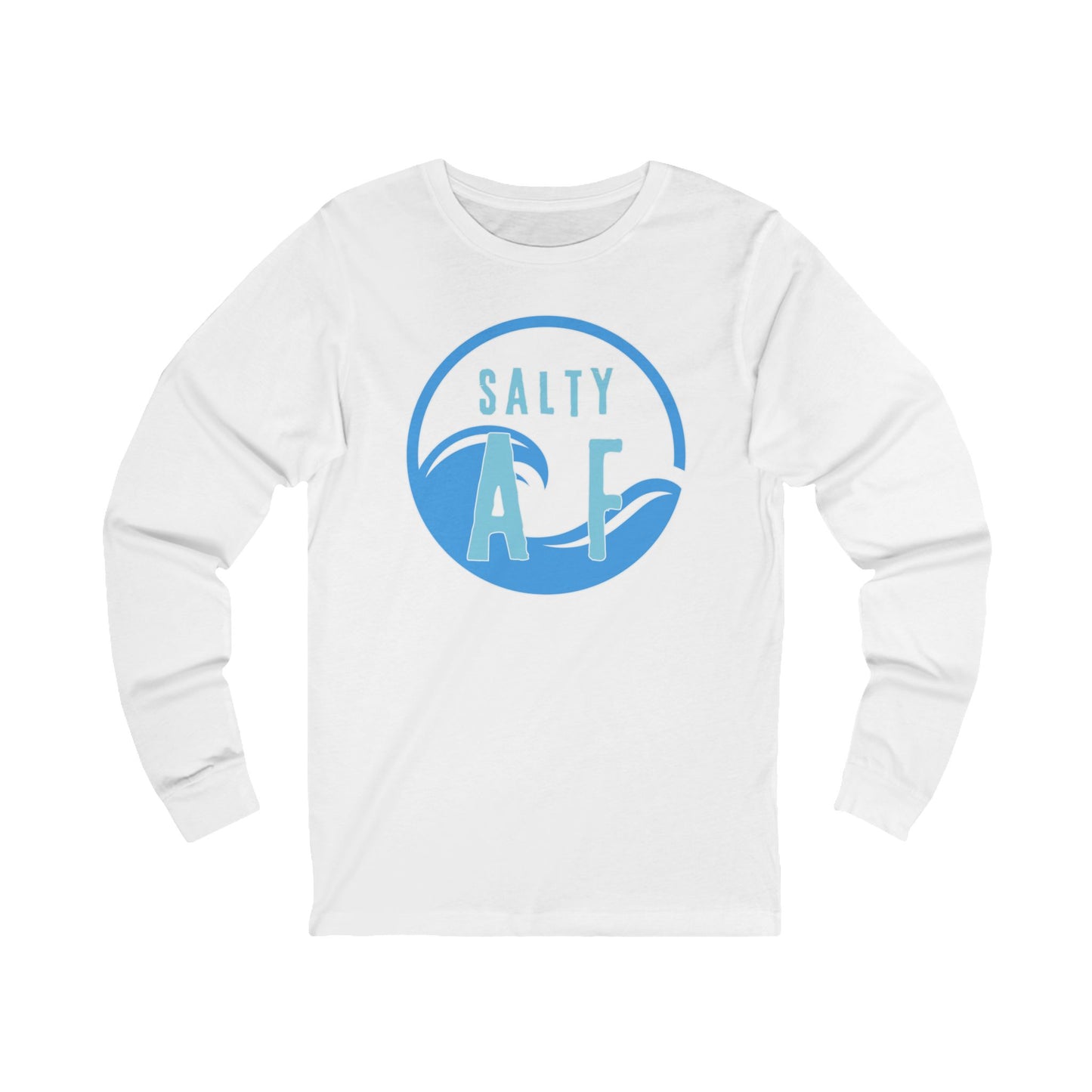 White long-sleeve shirt with 'Salty AF' graphic design - Island Drops long sleeve collection | Unisex shirts