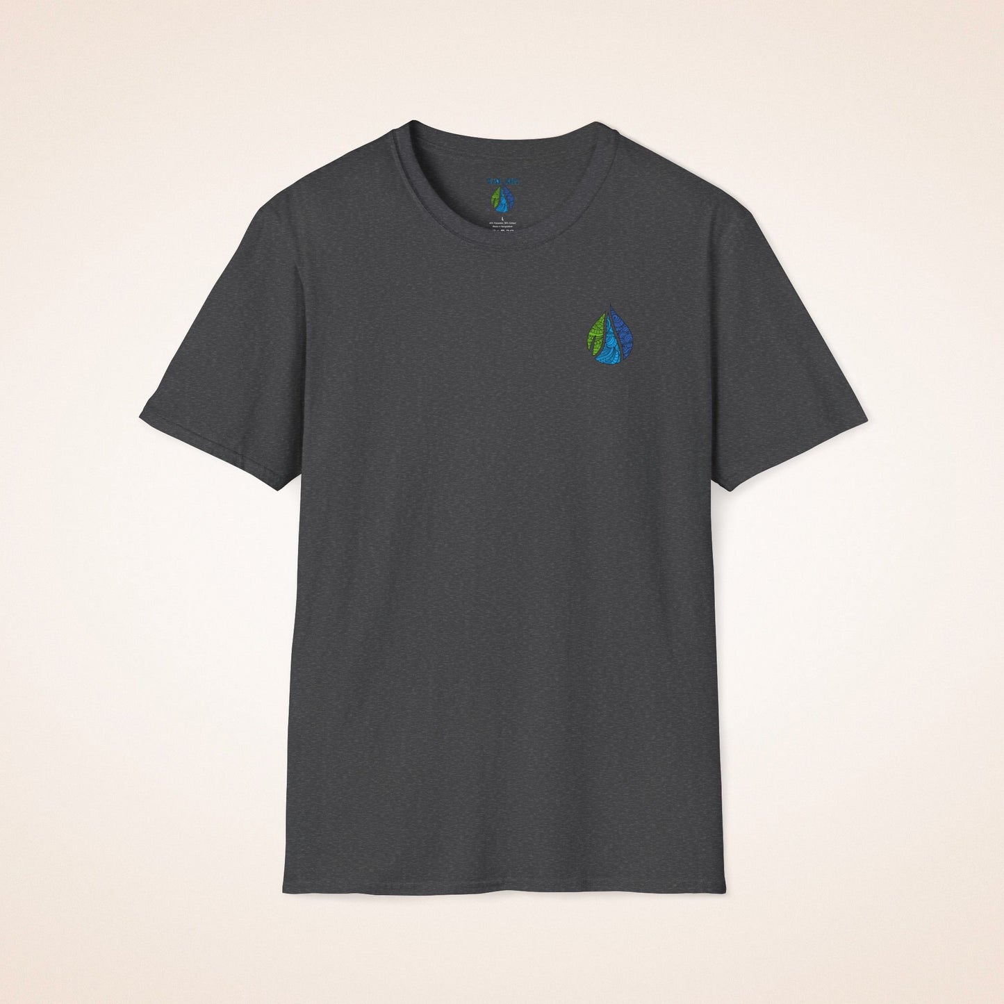 Gray t-shirt with Island Drops logo on the front chest and 'BOARD MEMBER' text and colorful surfboard icons on the back - Island Drops t-shirt collection | Unisex t-shirts