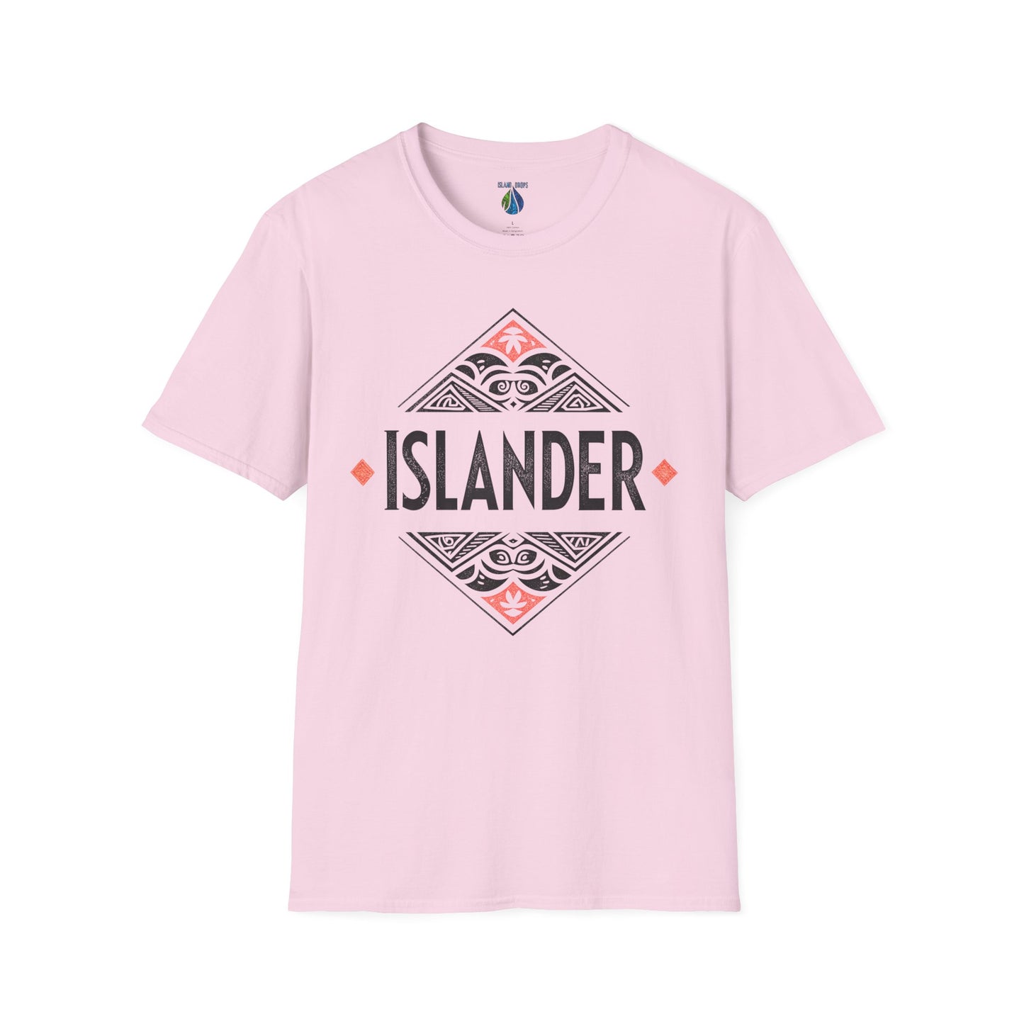 Pink  t-shirt with 'ISLANDER' tribal graphic design - Island Drops T-shirt collection | Unisex t-shirt