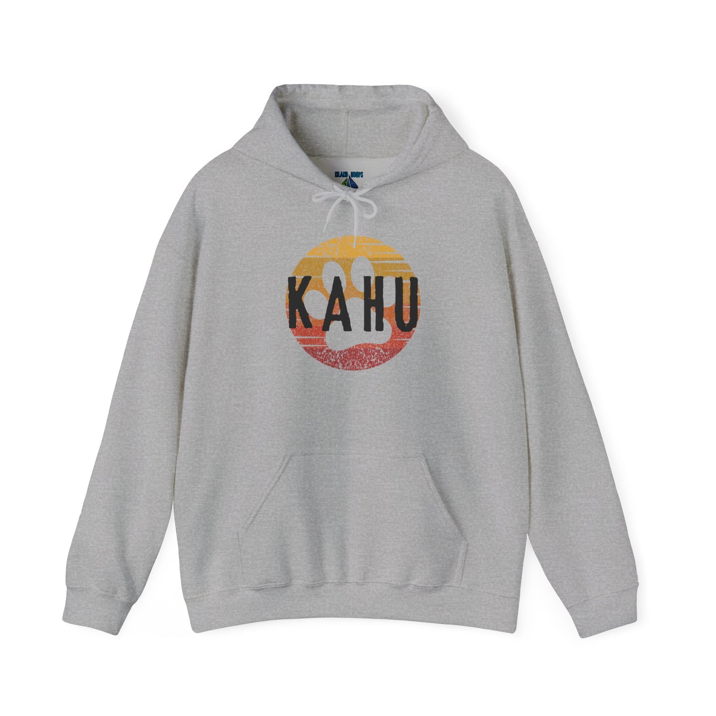 Gray hoodie with 'KAHU' graphic design - Island Drops hoodie collection | Unisex pullover