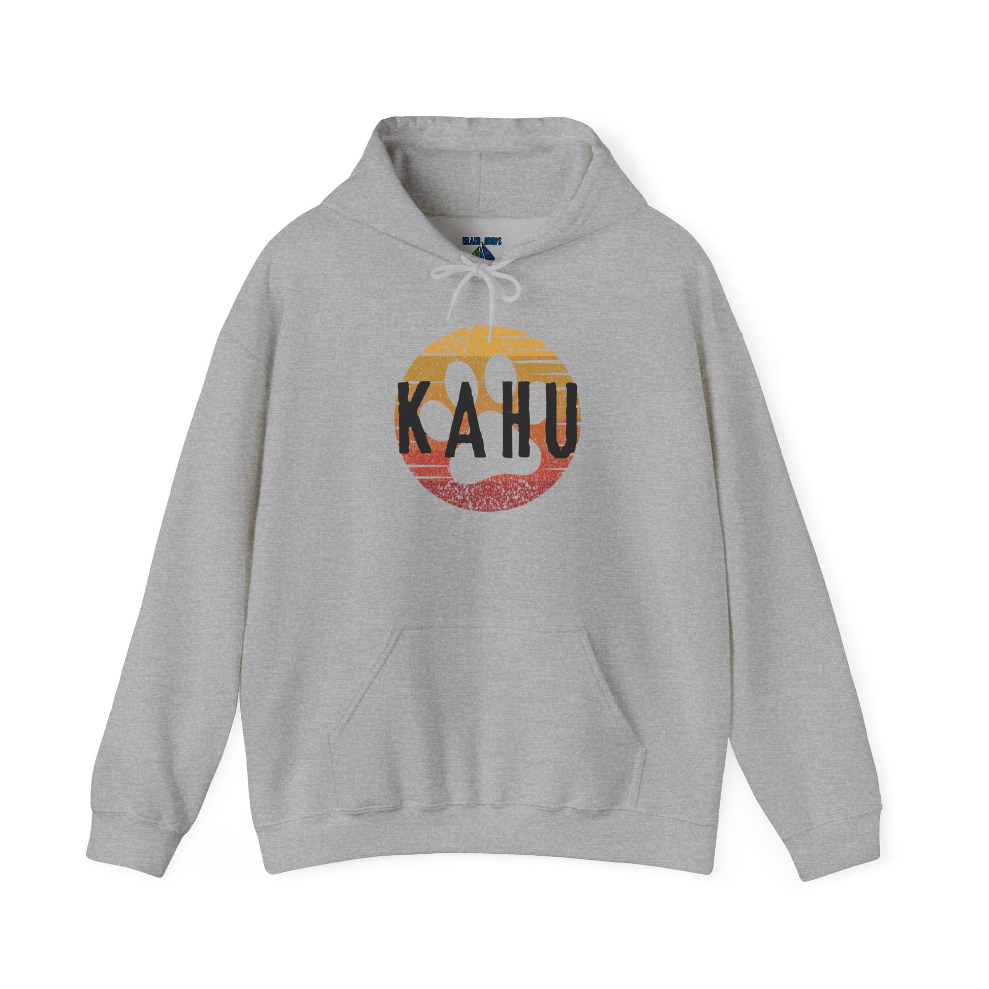 Gray hoodie with 'KAHU' graphic design - Island Drops hoodie collection | Unisex pullover