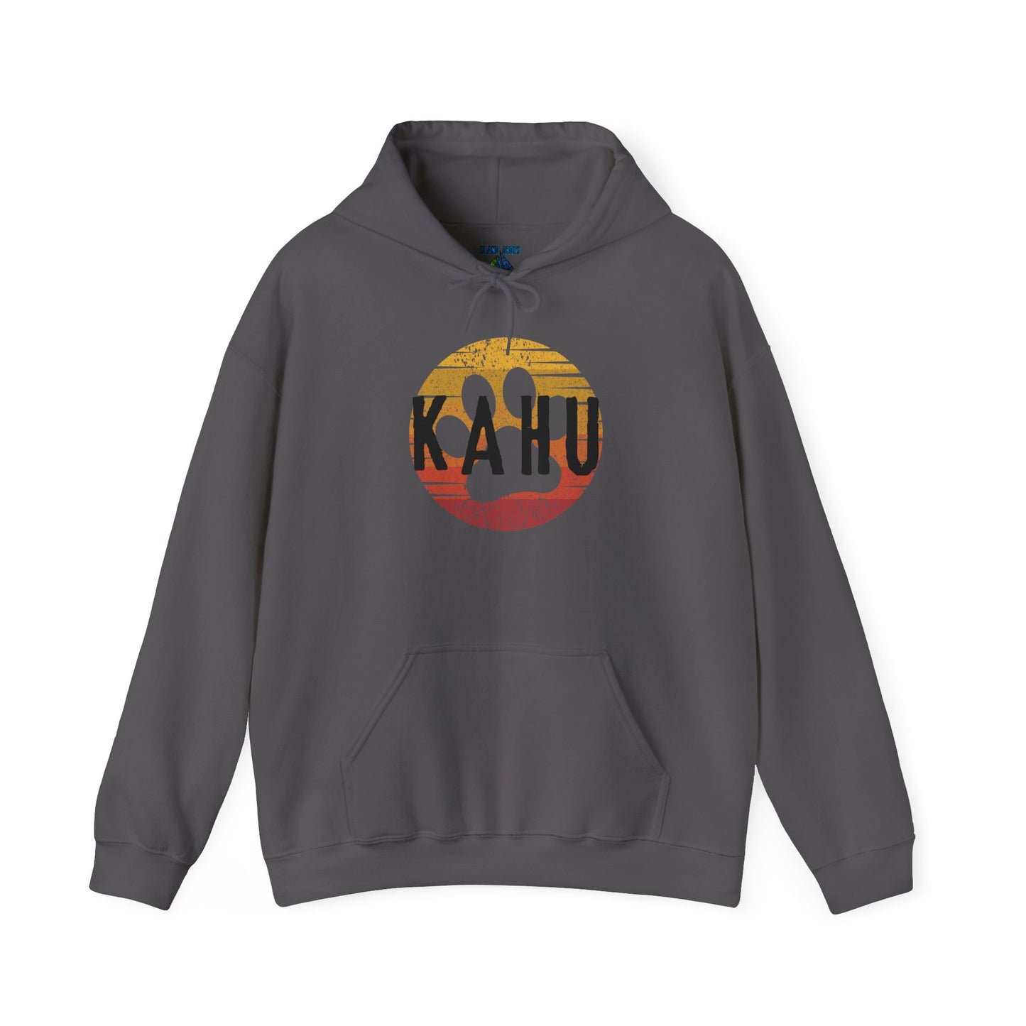 Dark gray hoodie with 'KAHU' graphic design - Island Drops hoodie collection | Unisex pullover