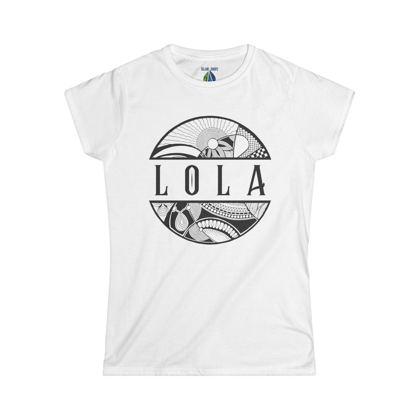 White women's cut t-shirt with  'Lola', meaning grandma in filipino, graphic design - Island Drops Women's collection | Women's cut t-shirt