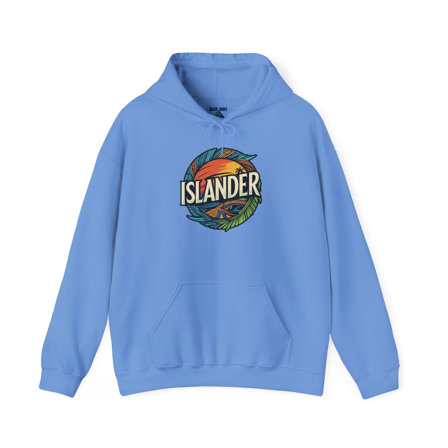 Blue hoodie with 'ISLANDER' logo - Island Drops hoodie collection | Unisex pullover