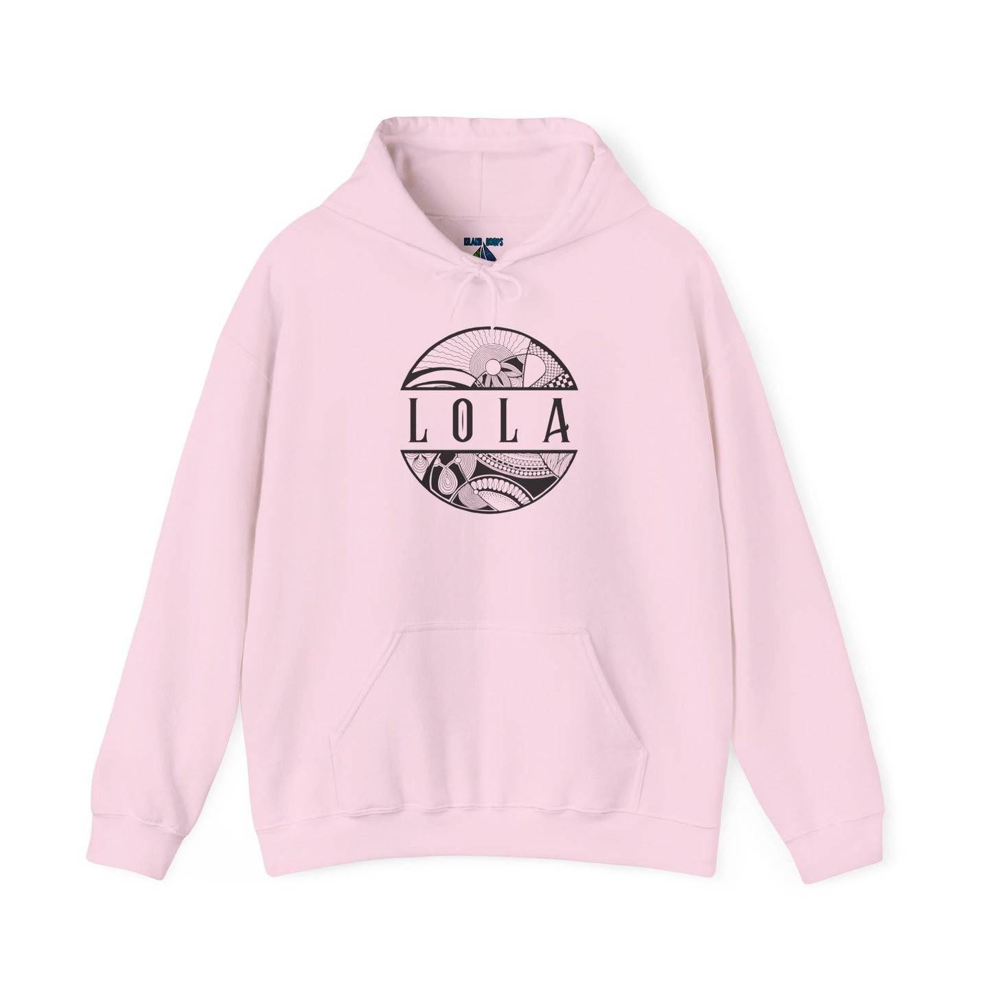 Pink hoodie with 'LOLA', meaning grandma, graphic design - Island Drops hoodie collection | Unisex pullover