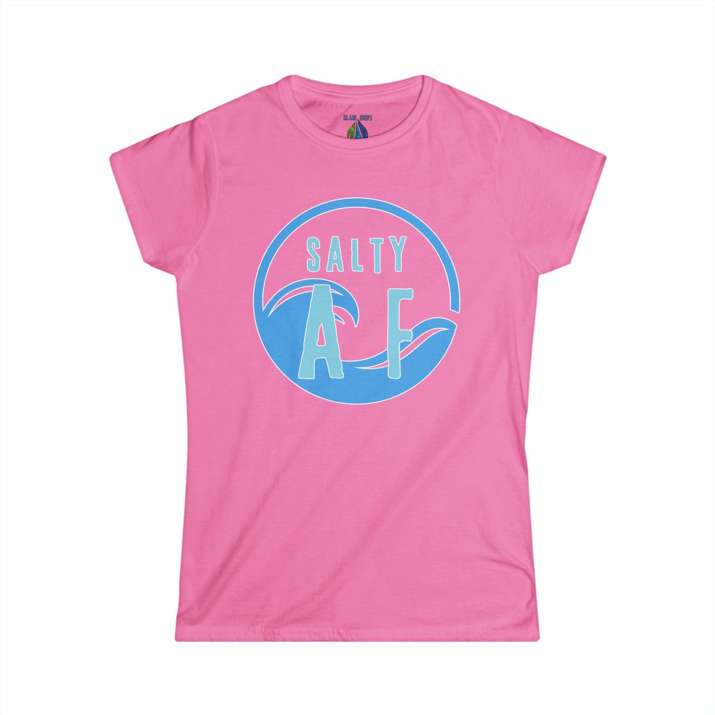Pink women's cut t-shirt with  'SALTY AF' graphic design - Island Drops Women's collection | Women's cut t-shirt