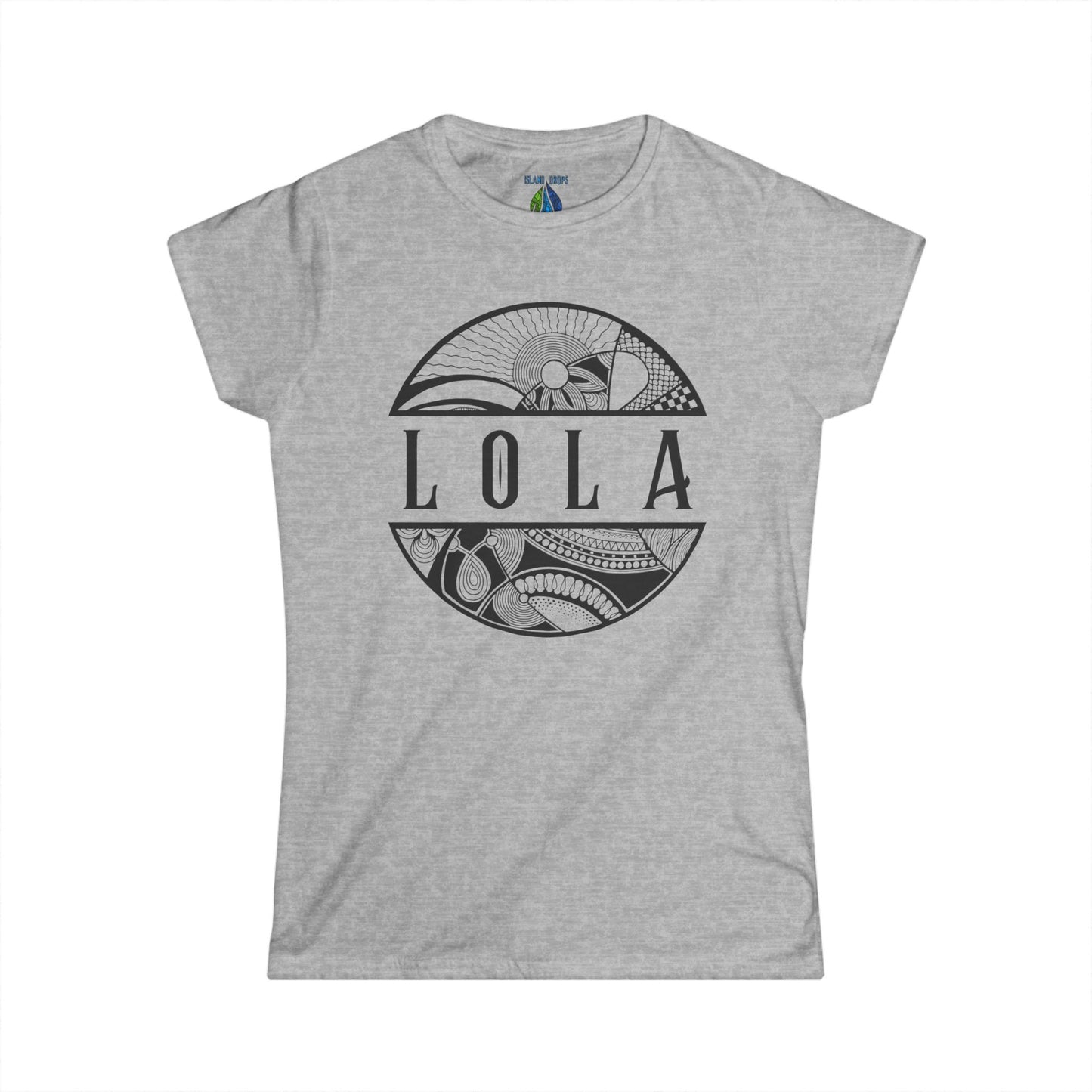 Gray women's cut t-shirt with  'Lola', meaning grandma in filipino, graphic design - Island Drops Women's collection | Women's cut t-shirt