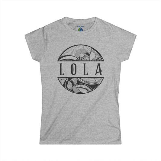 Gray women's cut t-shirt with  'Lola', meaning grandma in filipino, graphic design - Island Drops Women's collection | Women's cut t-shirt