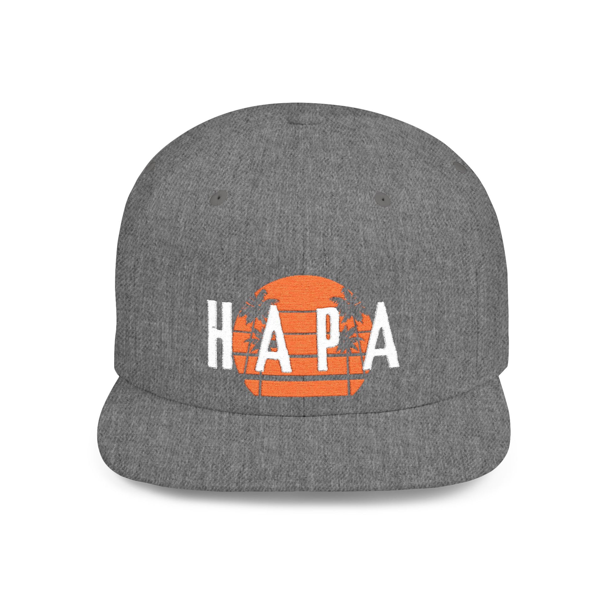Gray 'HAPA' hat with stylized sunset graphic design - Island Drops hat collection | Unisex snapback cap