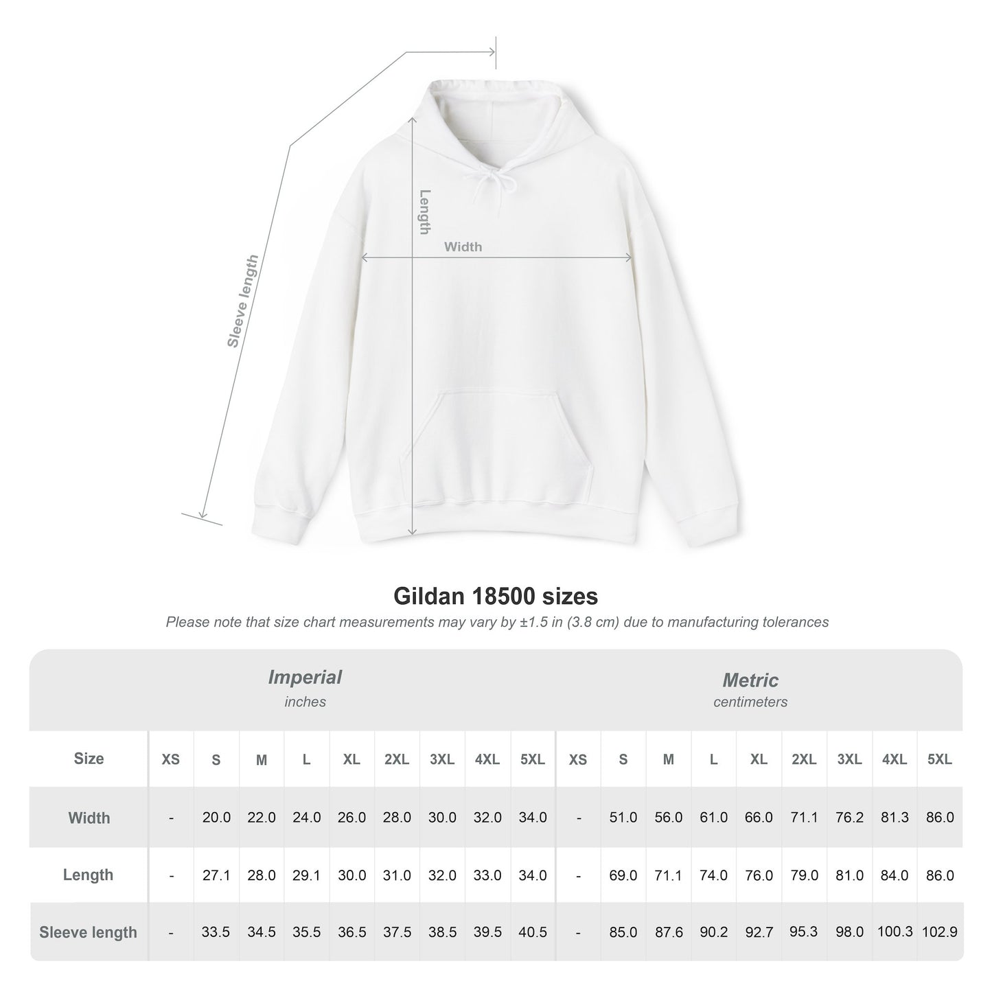 White hoodie with measurement chart - Island Drops hoodie collection | Unisex pullover